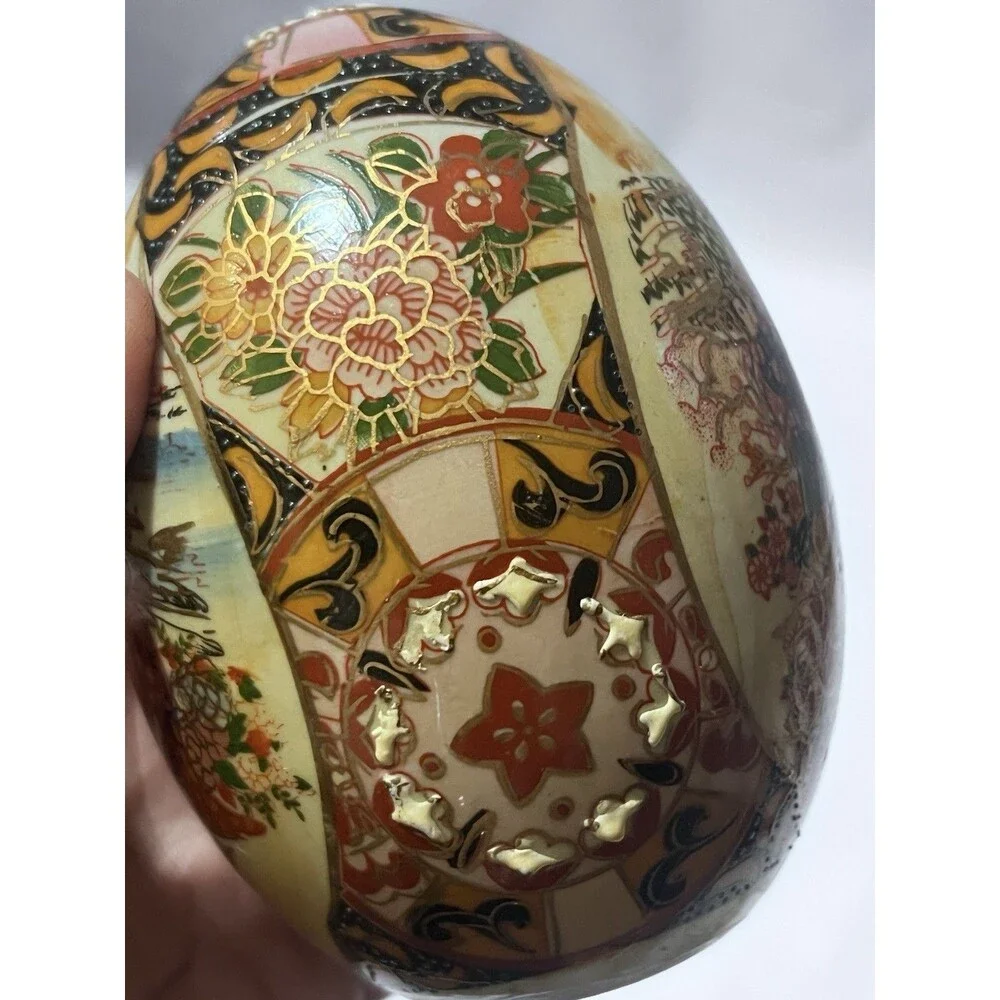 Vintage Japanese Handmade Egg-Shaped Vase Hand-Painted Geisha Scene Decorative A